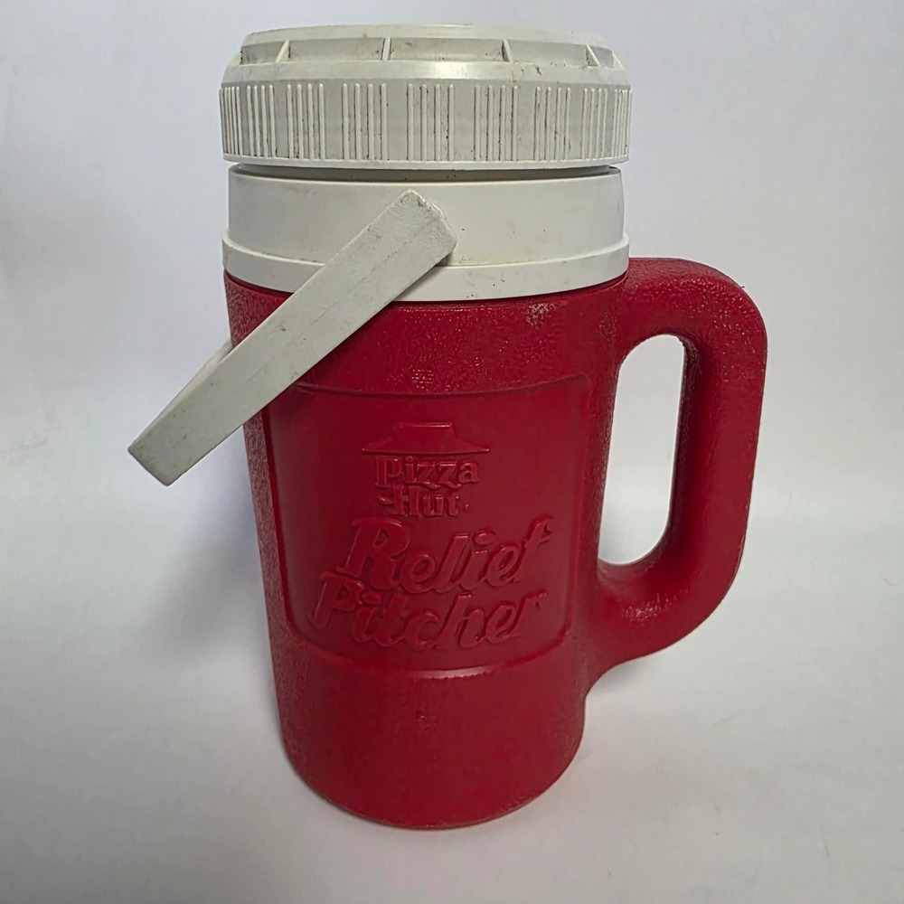 Vintage Pizza Hut Relief Pitcher Igloo 1/2 Gallon Water Jug Pepsi Red White